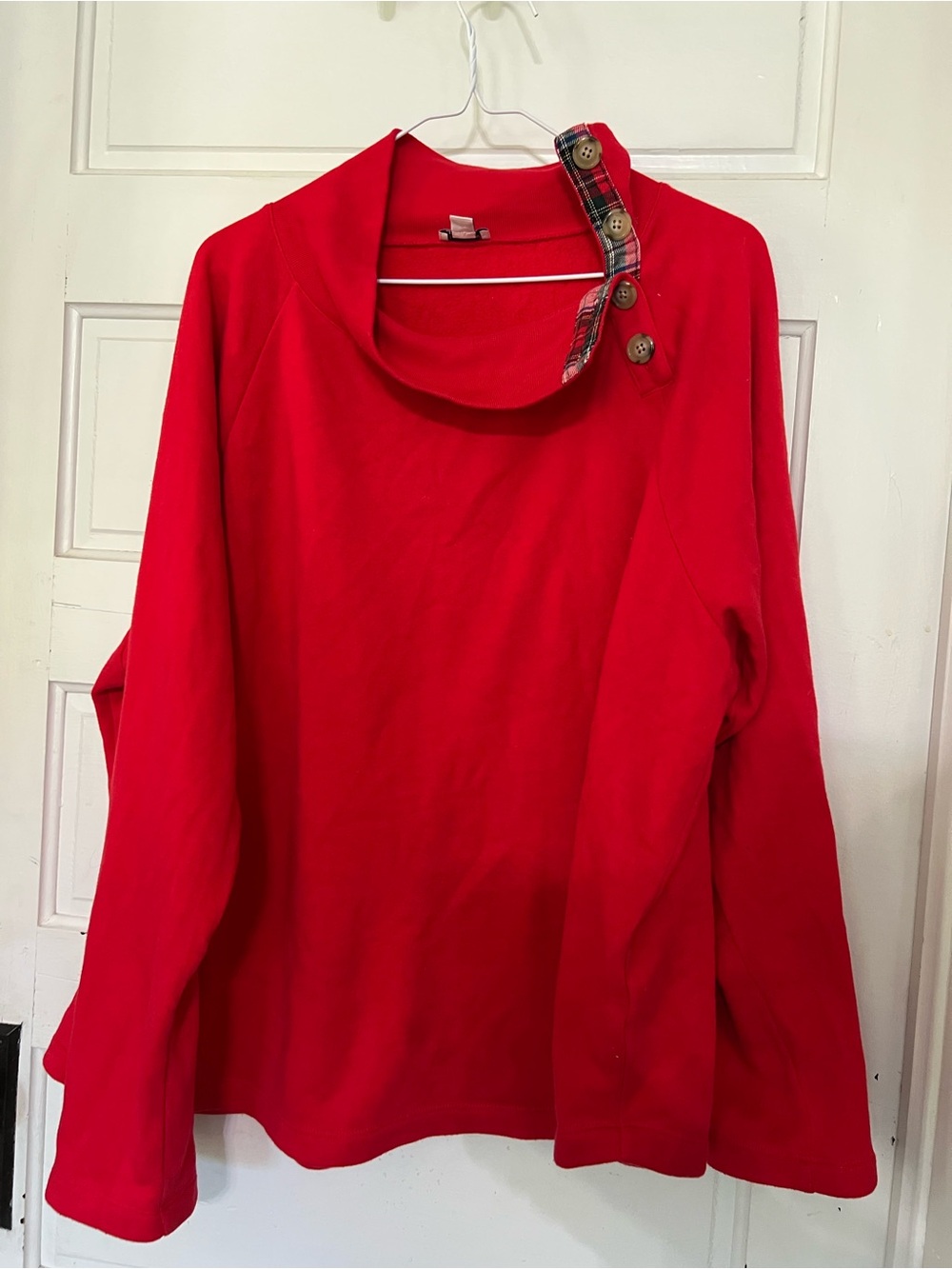 J.Crew tartan button-neck red pullover sweatshirt